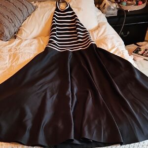 Black and White Striped Halter Dress